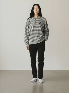 NWT Tamnoon Striped Gray Sweatshirt with Cherry Patch Cotton Made in Israel